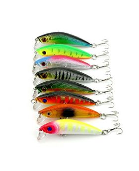 LENPABY Pack of 8 Hard Plastic Minnow Fishing Lures Crankbaits Bass Trout Carp Catfish Fishing Baits pesca Tackle 7cm/2.76"/8.1g