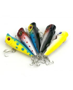LENPABY 5PCS Popper Floating Lure 4.9G 5CM Artificial Fishing Lures Kit 3D Eyes Hard Popper Lures For Saltwater FreshwaterSurface Topwater Hard Fishing