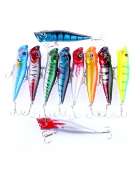 LENPABY 10PCS Popper Floating Lure 9cm 12G  Popper Fishing Lures Set   Treble Hooks Fishing Tackle SetSurface Topwater Hard Fishing